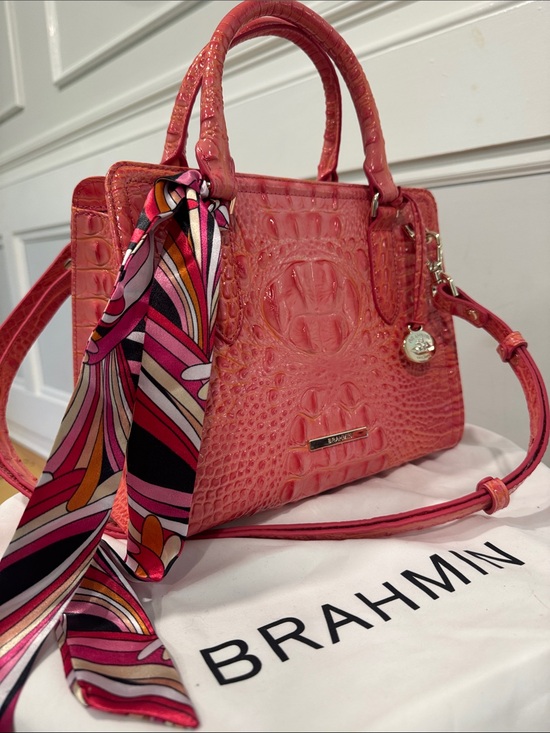 Brahmin Handbags - Brahmin Bag Cami Coral Snapdragon Melbourne Croc Leather Satchel Tote Crossbody